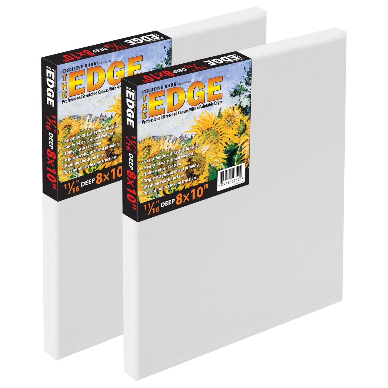 Creative Mark The Edge Deluxe Cotton Stretched Canvas for Painting, 8x10" 2-Pack, 14oz. Primed Weight, Universal Archival Priming, Medium Tooth, Frameless Artwork Canvas for Painters of All Levels